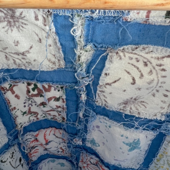 VINTAGE blue quilt topper cropped handmade top / fits up to L - Picture 4 of 5